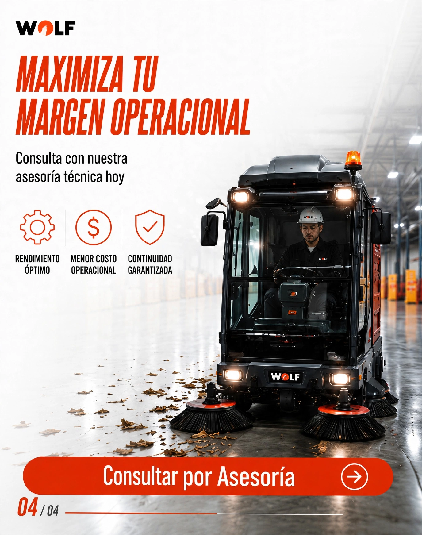 Barredora industrial hombre a bordo